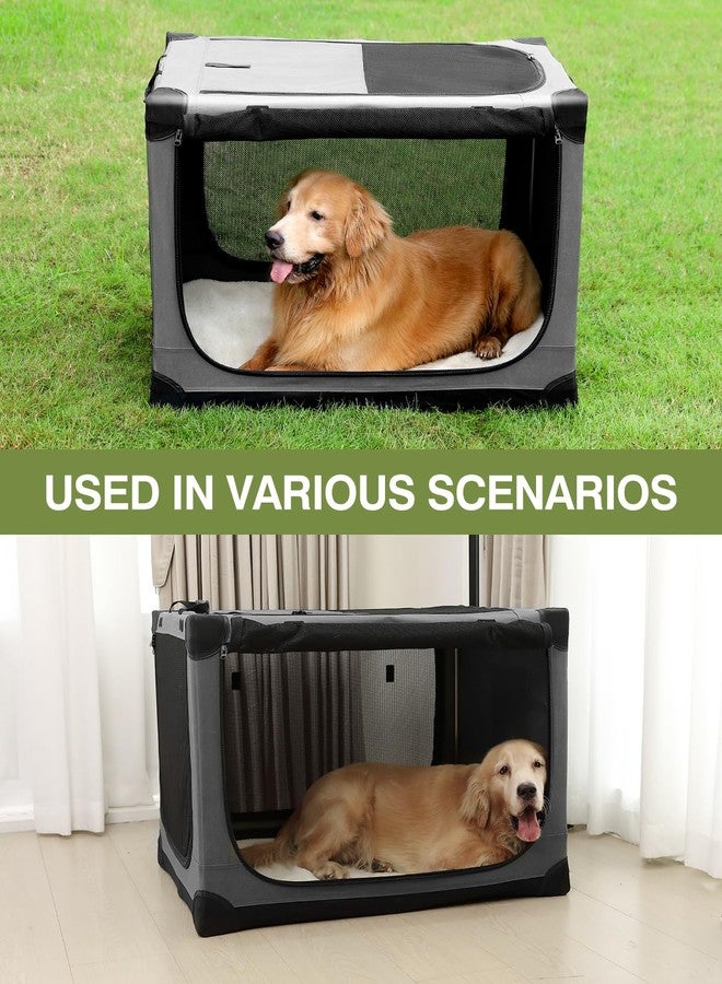 Deekuiwi 24-Inch Collapsible Travel Dog Crate, Portable 4-Door Soft Kennel for Medium to Large Dogs, Chew-Proof Mesh Windows, Indoor/Outdoor Use, Foldable, with Storage Bag (Grey) - Image 4
