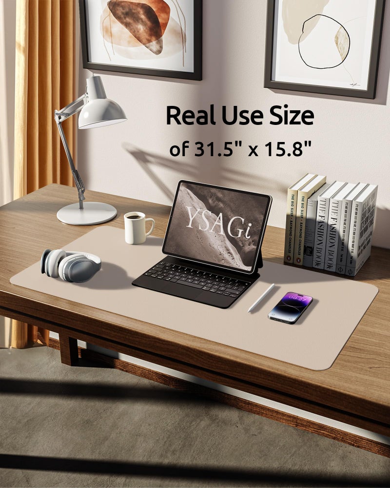 YSAGi Leather Desk Pad Protector, Large Mouse Pad, Non-Slip PU Leather Desk Blotter, Waterproof Writing Pad for Office and Home (31.5" x 15.8", Eggshell) - Image 5