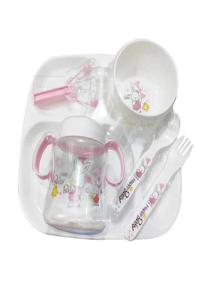 Wrixty Baby Feeding Tableware Series Children Dinnerware Feeding Set Happy Baby Cartoon Design Microwave & Dishwasher Safe Tableware Cutlery for Kids (Multi Color) (6in1 Set) - Image 1