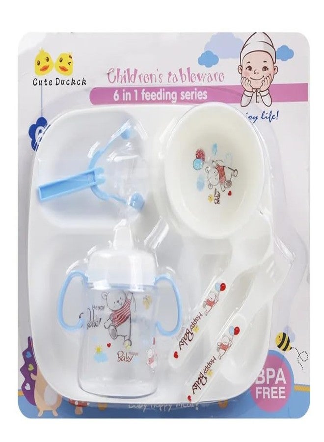 Wrixty Baby Feeding Tableware Series Children Dinnerware Feeding Set Happy Baby Cartoon Design Microwave & Dishwasher Safe Tableware Cutlery for Kids (Multi Color) (6in1 Set) - Image 2