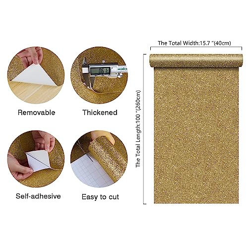 CHIHUT Champagne Gold Glitter Contact Paper Peel and Stick Wallpaper Sparkle Glitter Removable Self Adhesive Wallpaper Textured Fabric Wall Paper Roll for Bedroom Walls Cabinets Dresser 15.7''x100'' - Image 2