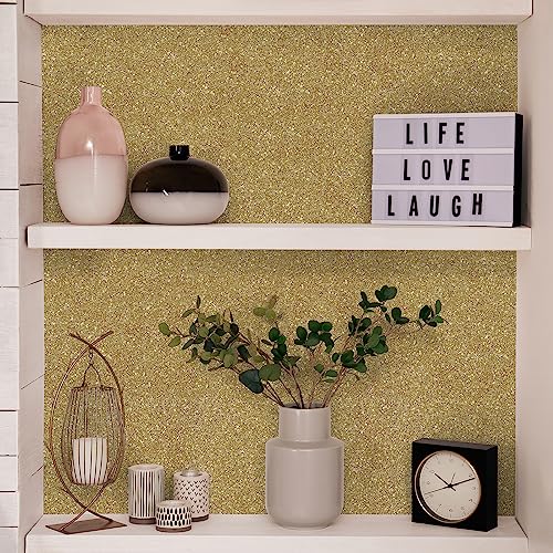 CHIHUT Champagne Gold Glitter Contact Paper Peel and Stick Wallpaper Sparkle Glitter Removable Self Adhesive Wallpaper Textured Fabric Wall Paper Roll for Bedroom Walls Cabinets Dresser 15.7''x100'' - Image 5