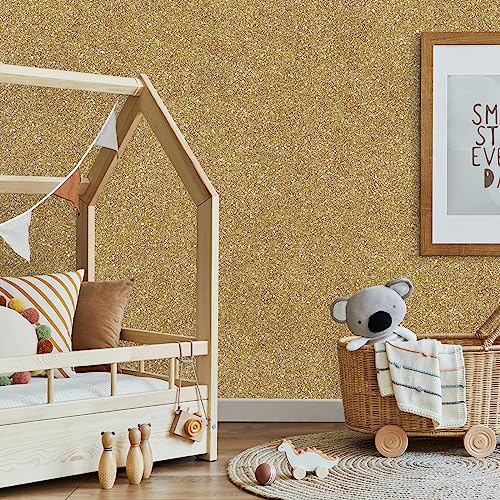 CHIHUT Champagne Gold Glitter Contact Paper Peel and Stick Wallpaper Sparkle Glitter Removable Self Adhesive Wallpaper Textured Fabric Wall Paper Roll for Bedroom Walls Cabinets Dresser 15.7''x100'' - Image 3