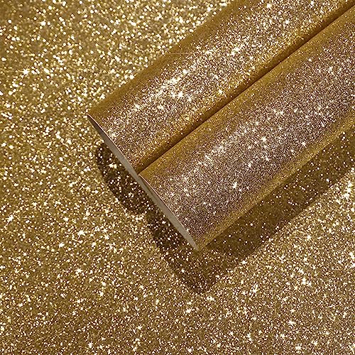 CHIHUT Champagne Gold Glitter Contact Paper Peel and Stick Wallpaper Sparkle Glitter Removable Self Adhesive Wallpaper Textured Fabric Wall Paper Roll for Bedroom Walls Cabinets Dresser 15.7''x100'' - Image 1