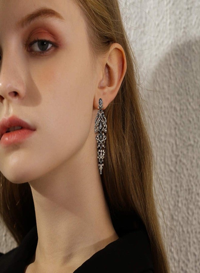 بريلوف أقراط زفاف متدلية من بريلوف للنساء، مرصعة بالكريستال على شكل دمعة، باللون الرمادي والأسود والفضي. - Image 2