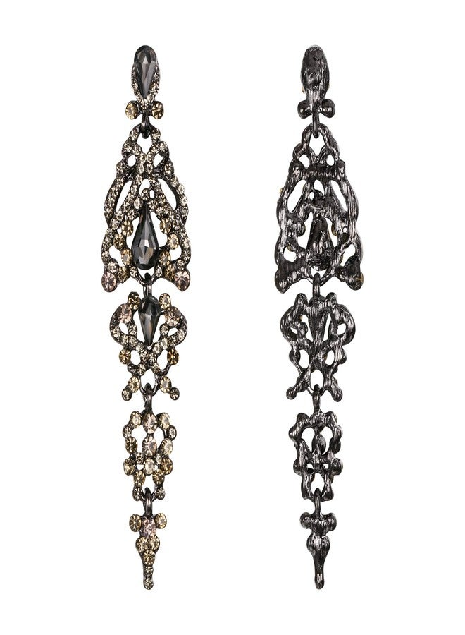 بريلوف أقراط زفاف متدلية من بريلوف للنساء، مرصعة بالكريستال على شكل دمعة، باللون الرمادي والأسود والفضي. - Image 4