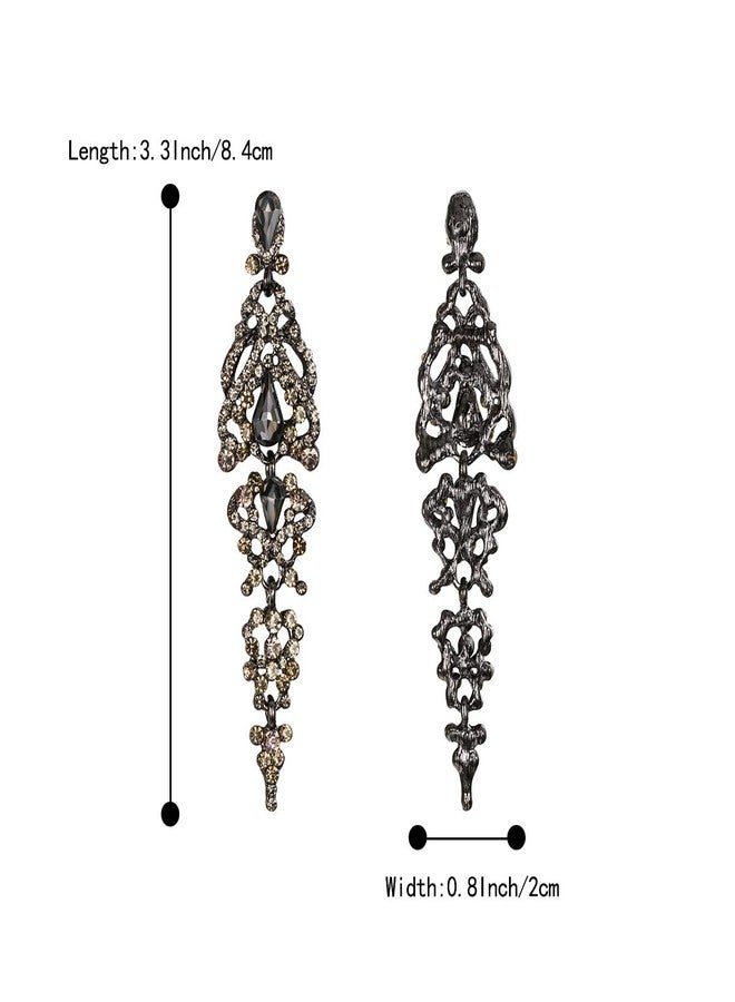 بريلوف أقراط زفاف متدلية من بريلوف للنساء، مرصعة بالكريستال على شكل دمعة، باللون الرمادي والأسود والفضي. - Image 5