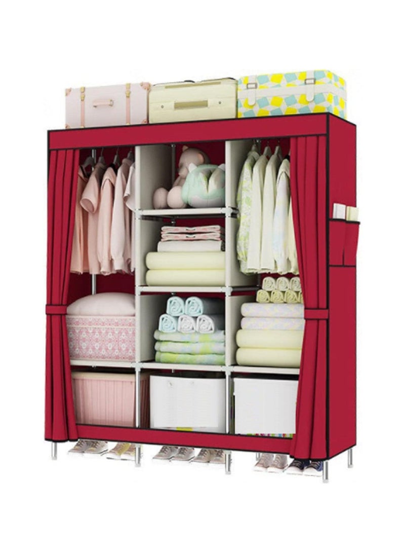 BLOOMING TIME Portable Fabric Wardrobe with Hanging Rail and Side Pockets – Foldable Canvas Closet Organizer for Clothes and Shoes, Bedroom Storage Solution - Image 1