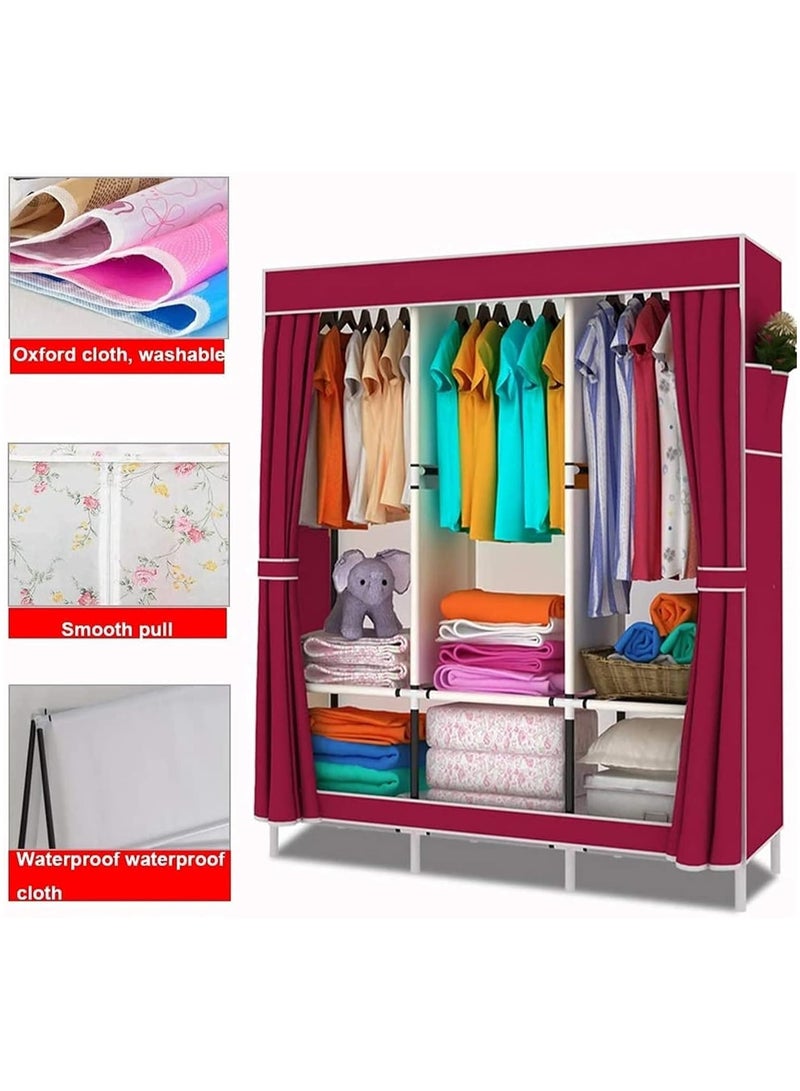 BLOOMING TIME Portable Fabric Wardrobe with Hanging Rail and Side Pockets – Foldable Canvas Closet Organizer for Clothes and Shoes, Bedroom Storage Solution - Image 4