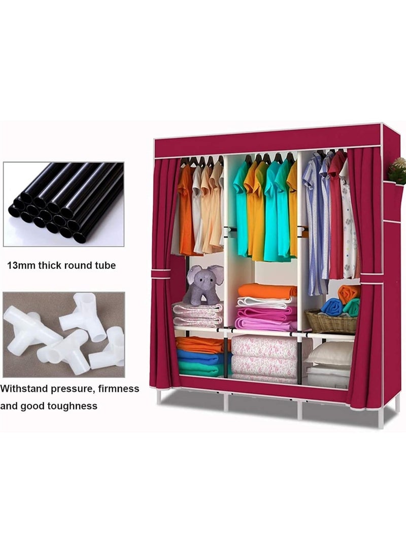 BLOOMING TIME Portable Fabric Wardrobe with Hanging Rail and Side Pockets – Foldable Canvas Closet Organizer for Clothes and Shoes, Bedroom Storage Solution - Image 3