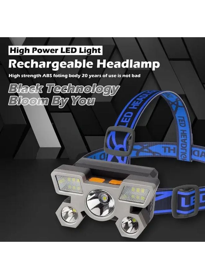 Blue Portable 5LED Outdoor Headlight USB Rechargeable Built In Battery for Camping Fishing Hunting - Image 3