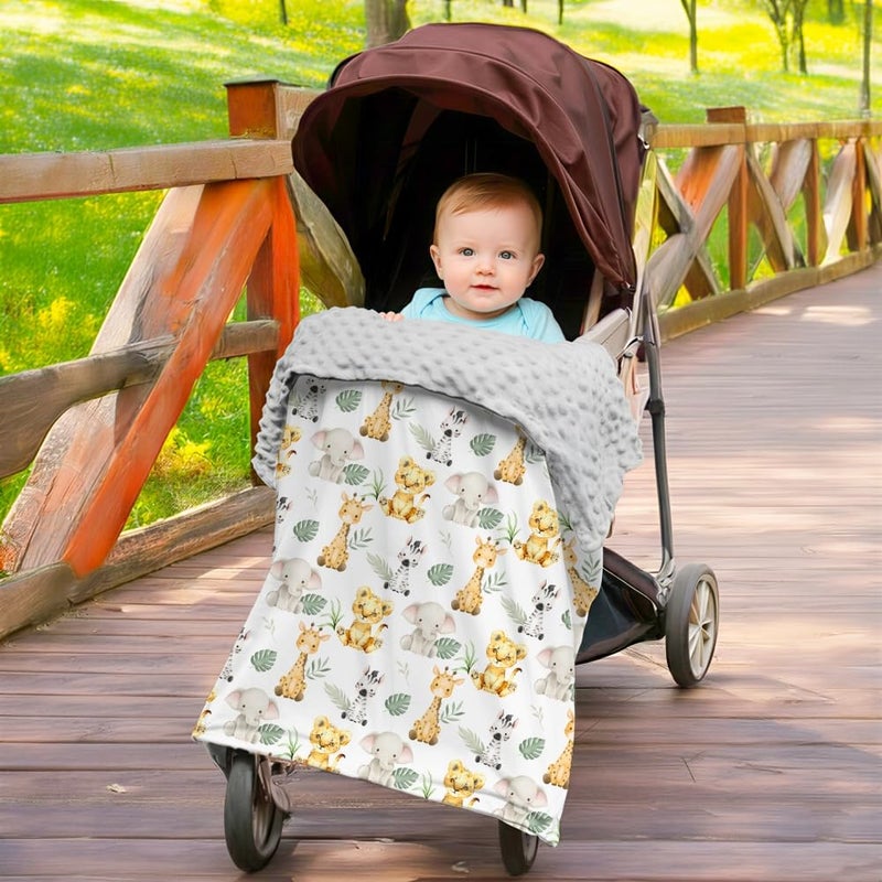 FIGEPO Safari Jungle Animals Baby Blanket Gender Neutral Blankets for Newborn Baby Girls or Boys Nursery Toddler Double Layer Blanket with Dotted Backing and Animal Printed (Animal 1) - Image 5