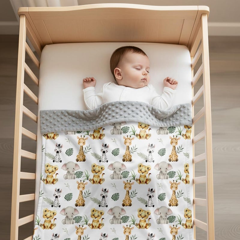 FIGEPO Safari Jungle Animals Baby Blanket Gender Neutral Blankets for Newborn Baby Girls or Boys Nursery Toddler Double Layer Blanket with Dotted Backing and Animal Printed (Animal 1) - Image 2