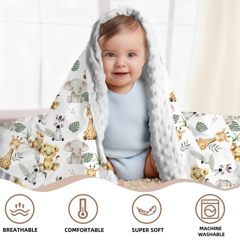 FIGEPO Safari Jungle Animals Baby Blanket Gender Neutral Blankets for Newborn Baby Girls or Boys Nursery Toddler Double Layer Blanket with Dotted Backing and Animal Printed (Animal 1) - Image 3