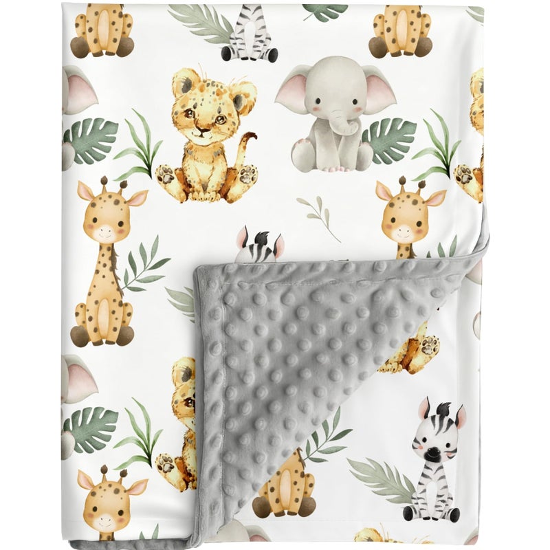 FIGEPO Safari Jungle Animals Baby Blanket Gender Neutral Blankets for Newborn Baby Girls or Boys Nursery Toddler Double Layer Blanket with Dotted Backing and Animal Printed (Animal 1) - Image 1