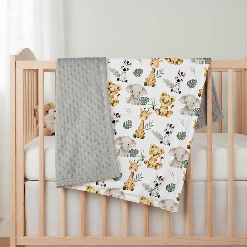 FIGEPO Safari Jungle Animals Baby Blanket Gender Neutral Blankets for Newborn Baby Girls or Boys Nursery Toddler Double Layer Blanket with Dotted Backing and Animal Printed (Animal 1) - Image 4