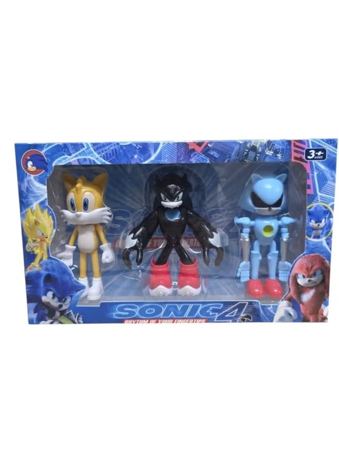 (Sonic) Action Figures, 3-Piece Movable Articulated Toy Set, Cute Top Toys, Decorations or Toys for Kids