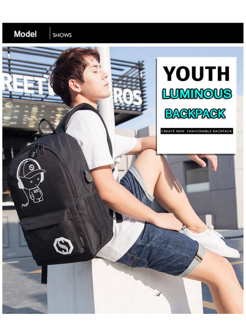 LUMINOUS ANTI-THEFT BACKPACK WITH USB PORT Waterproof Stylish Daypack with Fluorescent Effect Combination Lock Charging Port Durable Comfortable Design for Travel School Daily Use - Image 3