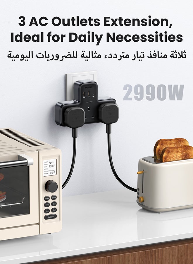 Ugreen 6 IN 1 Power Strip Surge Protector Extension Plug Multiple 3 AC Outlet Sockets, USB C Fast Charger 3 USB Ports, Triple UK Plug Extender USB Charging Station for Kitchen, Home Office Accessories - Image 4