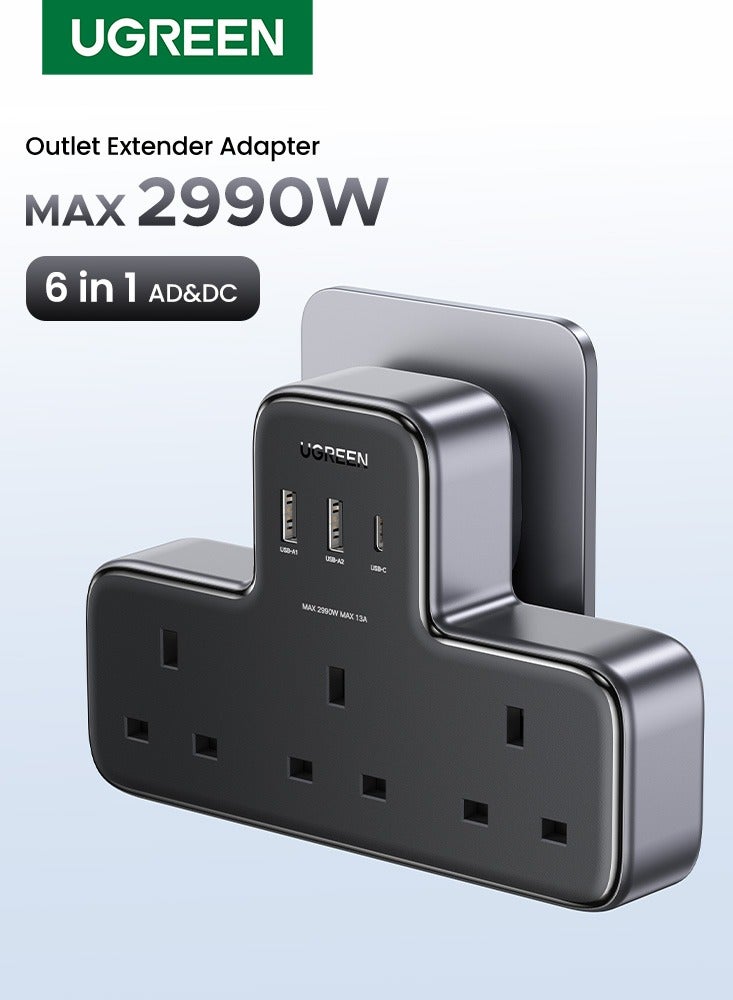 Ugreen 6 IN 1 Power Strip Surge Protector Extension Plug Multiple 3 AC Outlet Sockets, USB C Fast Charger 3 USB Ports, Triple UK Plug Extender USB Charging Station for Kitchen, Home Office Accessories - Image 1