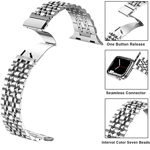 Anlinser Metal Bands Compatible with Apple Watch Band 49mm 46mm 45mm 44mm 42mm for Women Men, Stainless Steel Replacement Strap for iWatch Ultra 3/2/1 Series 11 10 9 8 7-1 SE (Silver) - Image 5