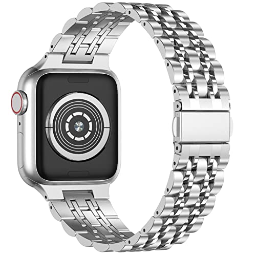 Anlinser Metal Bands Compatible with Apple Watch Band 49mm 46mm 45mm 44mm 42mm for Women Men, Stainless Steel Replacement Strap for iWatch Ultra 3/2/1 Series 11 10 9 8 7-1 SE (Silver) - Image 2