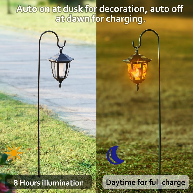 Dynaming 6 Pack Solar Flame Hanging Lights Outdoor, Halloween Solar Flickering Flame LED Garden Lanterns with 6 x 38 Inch Shepherd Hooks, Christmas Lighting for Lawn Patio Yard Pathway Driveway - Image 2
