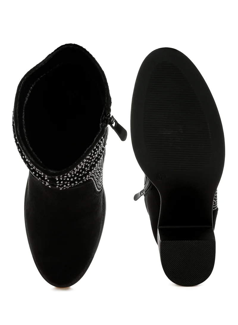 London Rag Rhinestone Studded Slouchy Ankle Boots in Black
