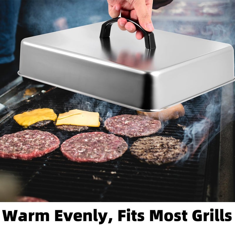 Kichwit Rectangular Basting Cover, Stainless Steel Grill Cover Lid for Outdoor Cooking, 13"(L) x 11.2"(W) x 2.5"(H), Cheese Melting Dome, Keeps Cooked Food Warm, 1 Pack - Image 4