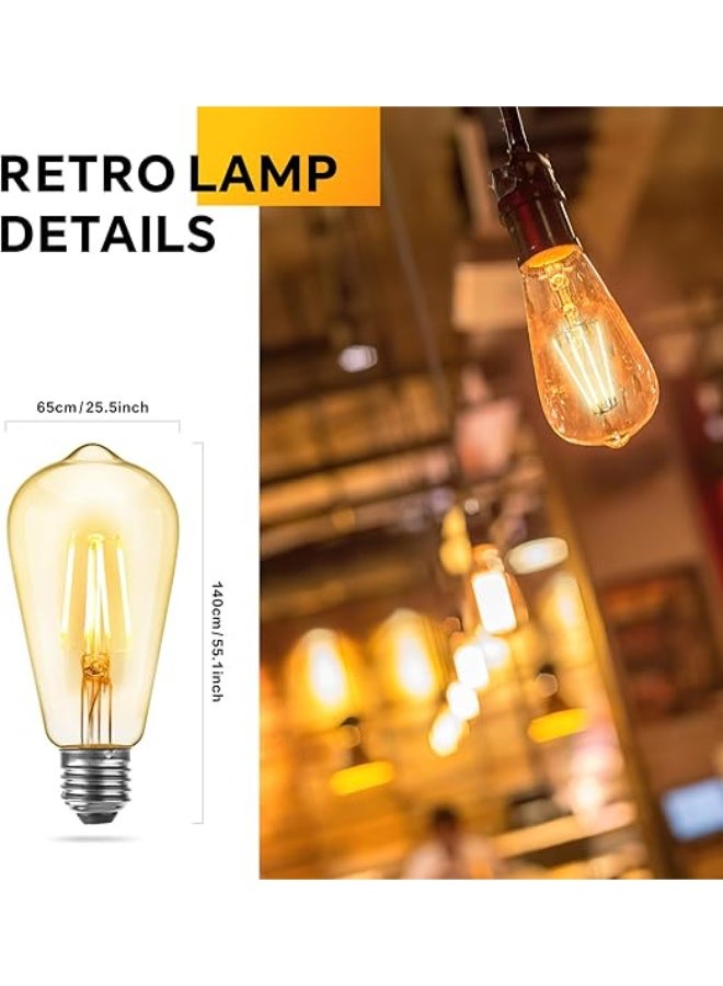 Baytion Vintage Edison Light Bulbs,6 Pack E27 LED Filament Light Bulbs, 6W Retro Antique Style Amber Glass Screw Lamp,2700K Not-Dimmable Incandescent Equivalent Amber Warm Light for Decoration - Image 3