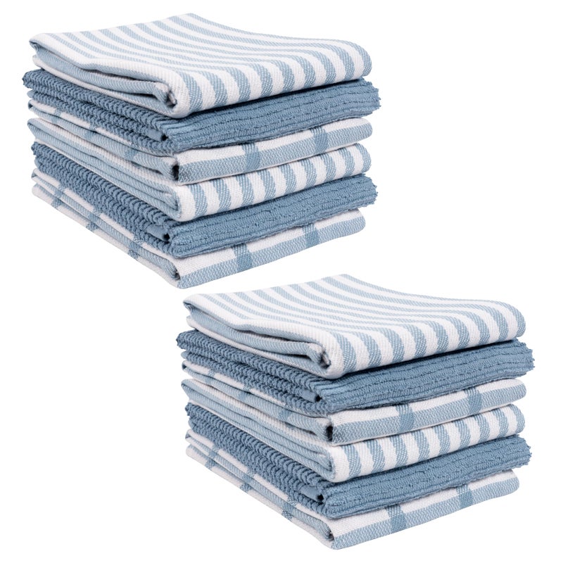 KAF Home KAF Home Premium Kitchen Towels (18"" x 28"")  Large 100% Cotton  Flat & Terry Absorbent Dish Towel Set (Faded Denim  18 x 28-12 Pack) 