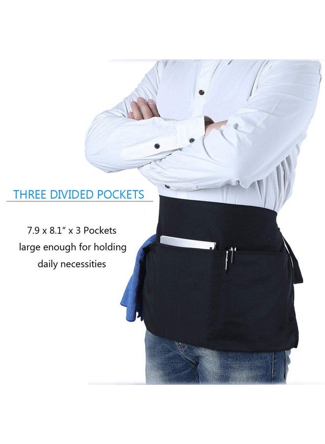 BOHARERS BOHARERS Waist Apron with 3 Pockets 3 Pack - Black Waitress Server Short Apron  - Image 3