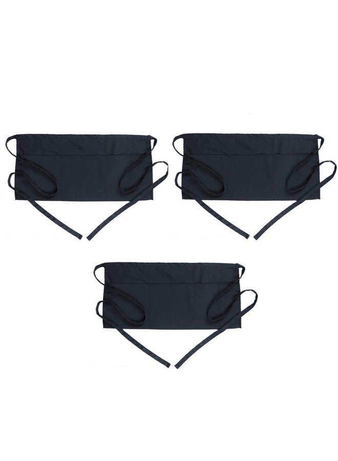 BOHARERS BOHARERS Waist Apron with 3 Pockets 3 Pack - Black Waitress Server Short Apron  - Image 1