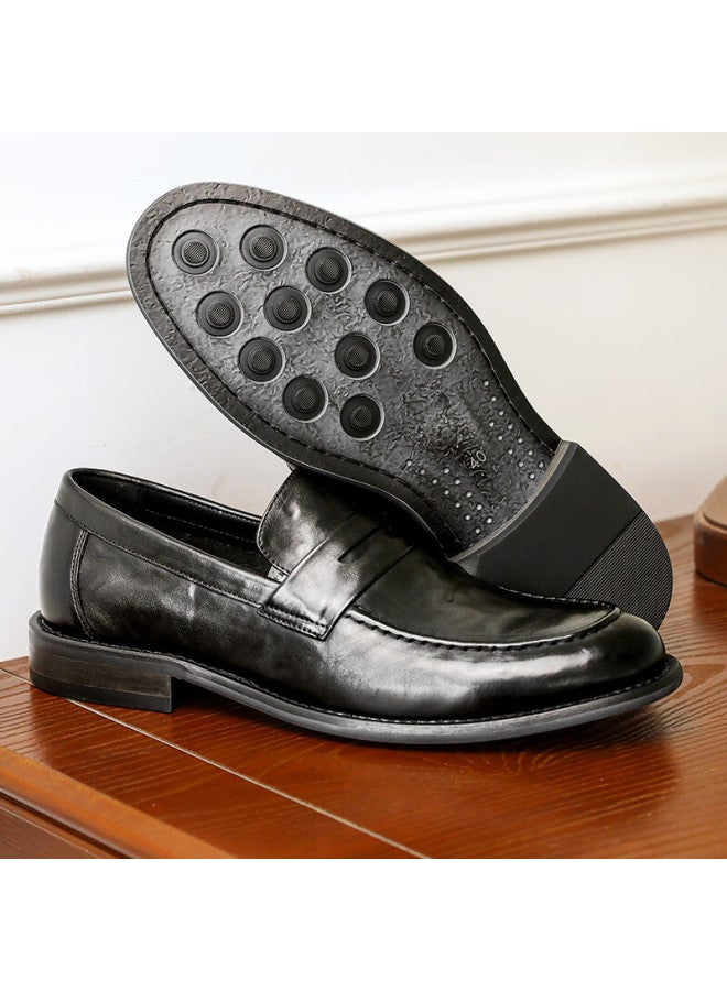 Desai Genuine Leather Hand-sed Lazy Slip-on Loafers, Business Casual Leather Shoes, Fashionable Men's Shoes, Black, Size 41 - Image 2