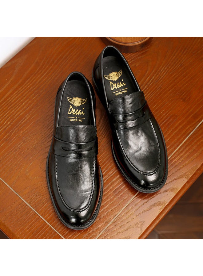 Desai Genuine Leather Hand-sed Lazy Slip-on Loafers, Business Casual Leather Shoes, Fashionable Men's Shoes, Black, Size 41 - Image 3