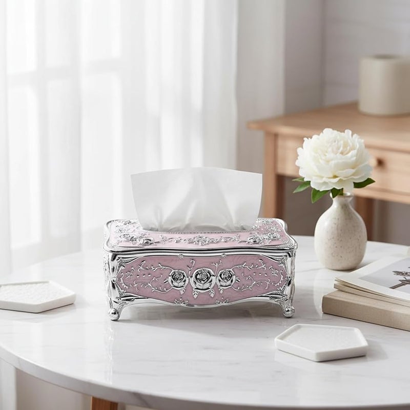 حامل علبة المناديل الفضية من مادة ABS لحامل المناديل للمنزل غرفة المعيشة طاولة المكتب - Image 5