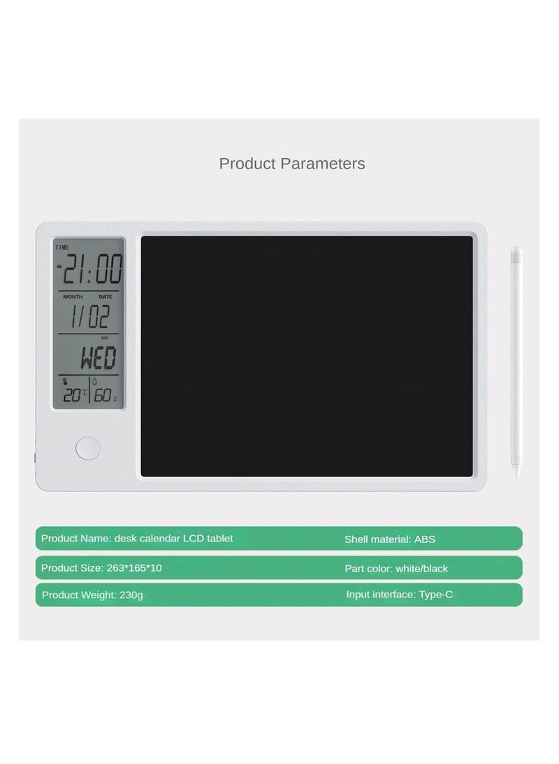 Desktop LCD Writing Tablet Drawing Pad with Digital Alarm Clock and Calendar Electronic Bulletin Board Memo Temperature Humidity for Kids Bedroom Office School  - Image 4