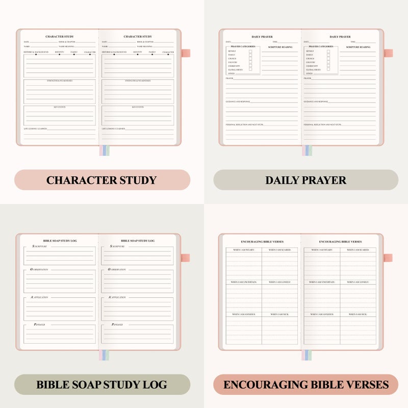 AKONEGE Bible Study Journal - Prayer Journal for Women, A5 Hardcover Church Notebook for Sermon, Scripture & Devotional Notes, Guided Bible Study Notebook for Note Taking, 5.8" x 8.3", Pink - Image 5