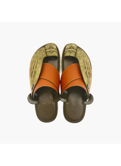 Al Waha Men's Embroidered Slip-On Arabic Sandals with Toe Loop