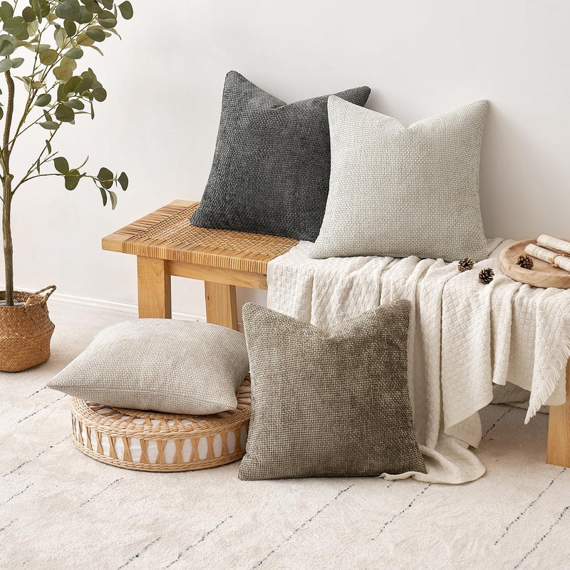 MIULEE Pack of 4 Couch Throw Pillow Covers 16x16 Inch Neutral Soft Decorative Pillow Covers Farmhouse Boho Cushion Covers for Spring Home Decor Sofa Bedroom Living Room - Image 4