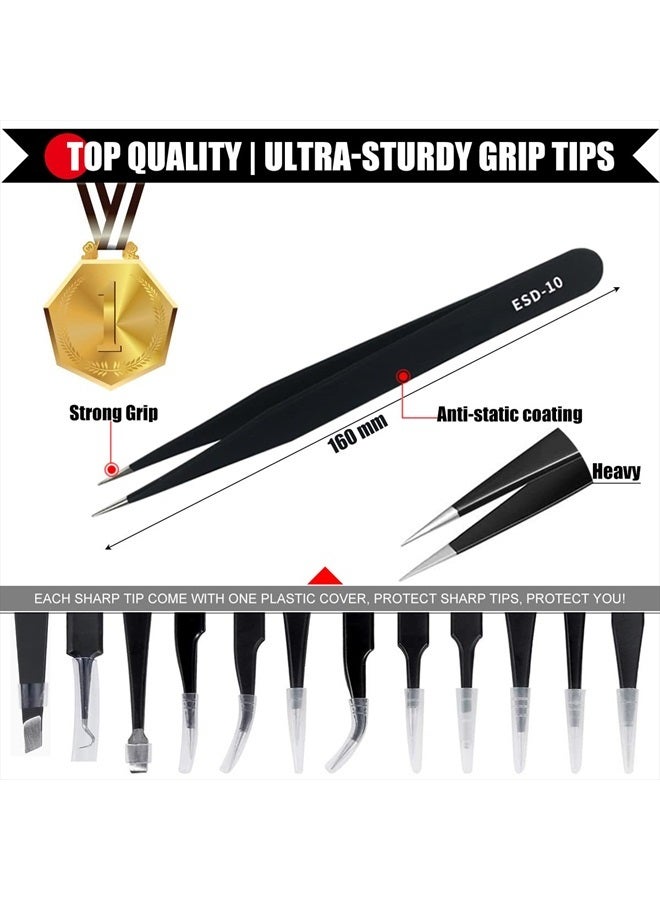 Antonki Tweezers, Precision Tweezer Set, Craft Tweezers, Soldering Tweezers, Jewelry Tweezers, Ingrown Tweezers, Eyelash Extension Tweezers, Eyebrow Tweezers - 12 Pack with Organized Case - Image 5