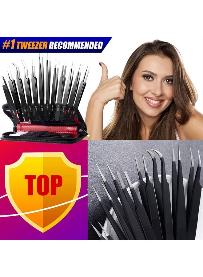 Antonki Tweezers, Precision Tweezer Set, Craft Tweezers, Soldering Tweezers, Jewelry Tweezers, Ingrown Tweezers, Eyelash Extension Tweezers, Eyebrow Tweezers - 12 Pack with Organized Case - Image 2