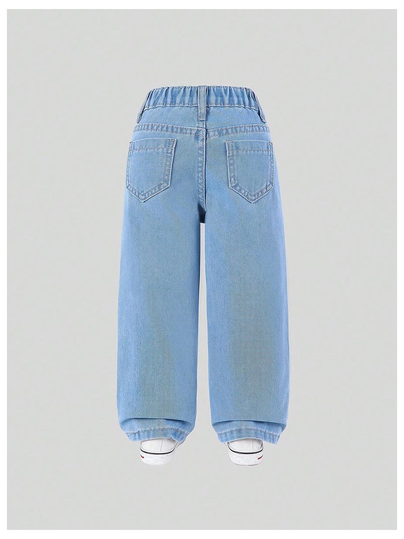 Verdusa Toddler Girl's Distressed Ripped Jean Cargo Pants Y2K Leg Denim Pants with Pockets Light Wash 6 Years - Image 2