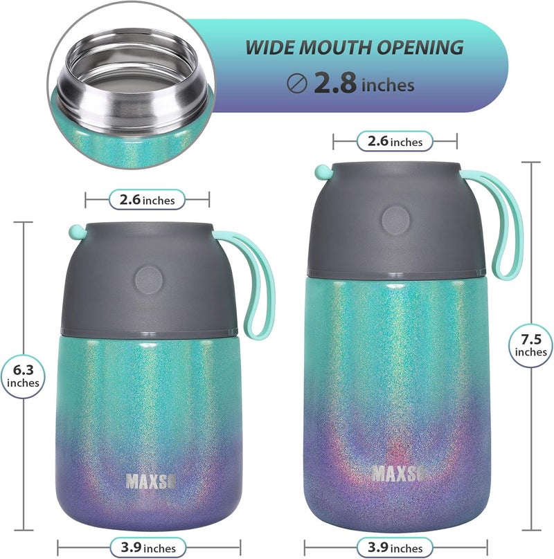 Max&So 2 Pack Soup Thermo for Hot & Cold Food for Kids Adults, Vacuum Insulated Food Jar Thermal Lunch Containers, Travel Food Flask with Spoon (24 oz,17 oz) (Glitter Rainbow) - Image 5