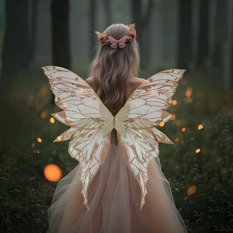Oprtuisi Adult Fairy Wings, Shiny Transparent Princess Wings, Angel Wings Sutable for Halloween Costume Accessory (Golden) - Image 3