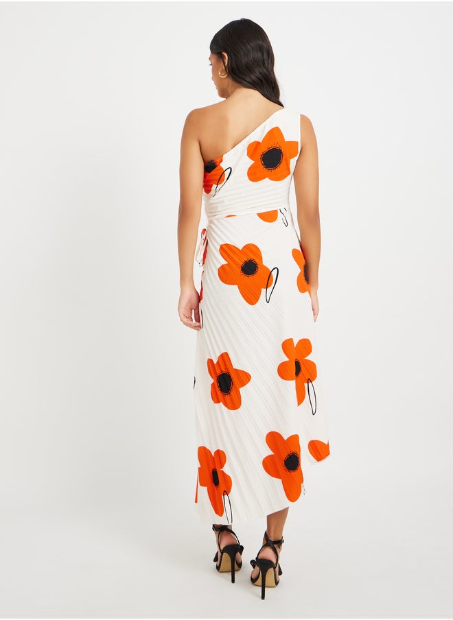 Take Two Floral Print One Shoulder A-Line Midi Dress  - Image 5
