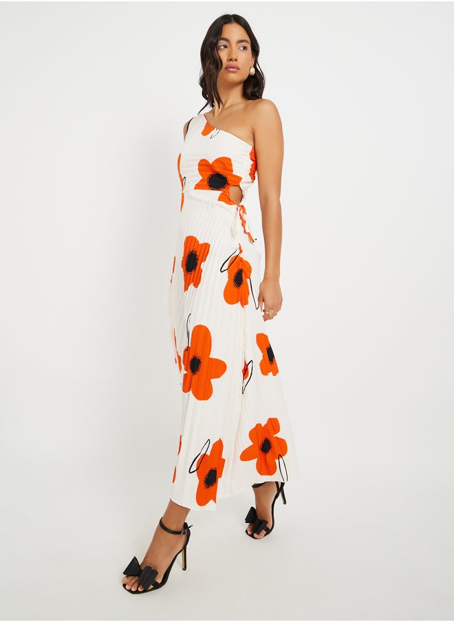 Take Two Floral Print One Shoulder A-Line Midi Dress  - Image 3
