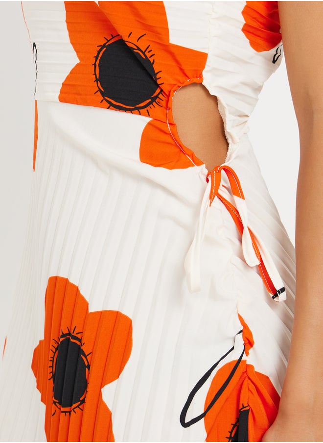 Take Two Floral Print One Shoulder A-Line Midi Dress  - Image 4