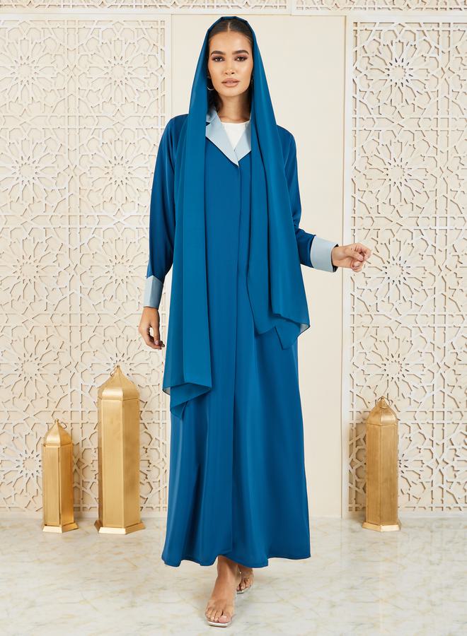 Modiste Contrast Cuff Collared Coat Style Abaya by Styli - Image 3