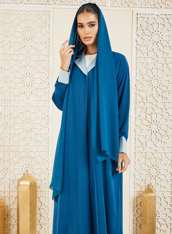 Modiste Contrast Cuff Collared Coat Style Abaya by Styli - Image 4